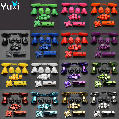 YuXi For Xbox One S Replacement Full Chrome Buttons Kit ABXY Trigger analog stick Parts for Xbox One Slim