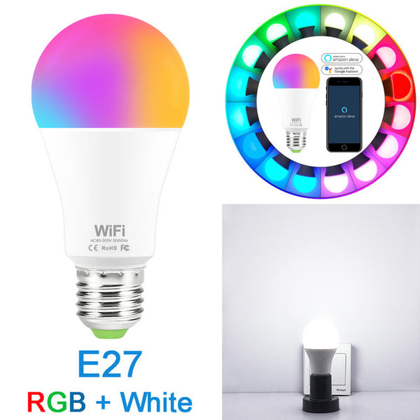 Intelligent Wifi E27 B22 Bulb RGB Warm Cool White Work with google home 15W AC85-265V Wifi Bulb LED Light Smart Life SMD 2835