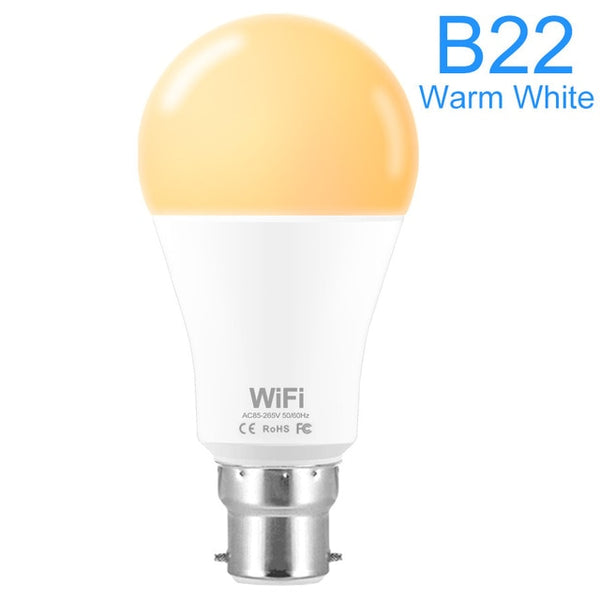 Intelligent Wifi E27 B22 Bulb RGB Warm Cool White Work with google home 15W AC85-265V Wifi Bulb LED Light Smart Life SMD 2835