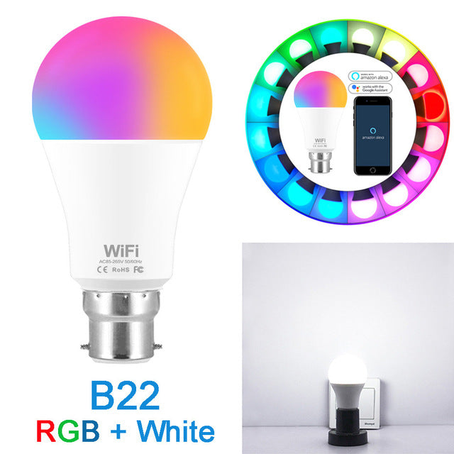 Intelligent Wifi E27 B22 Bulb RGB Warm Cool White Work with google home 15W AC85-265V Wifi Bulb LED Light Smart Life SMD 2835